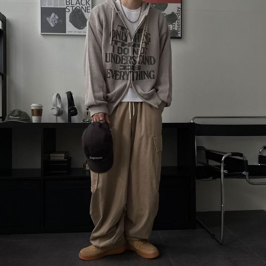 復古印花針織透視拉鍊外套