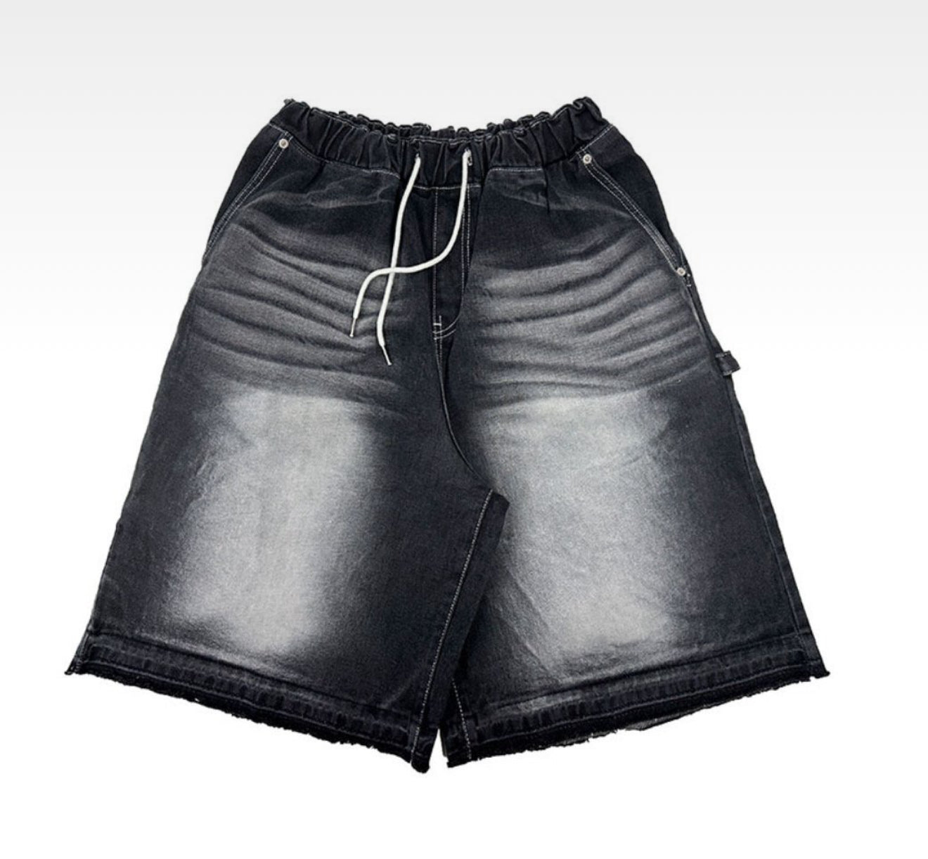 明線橡筋腰水洗磨白牛仔褲