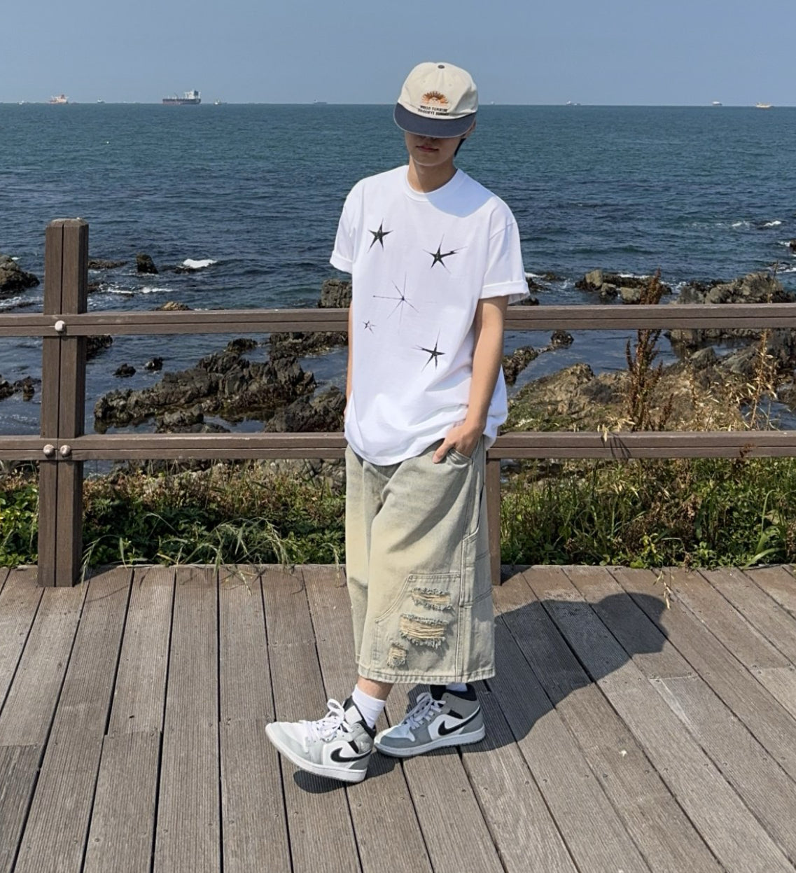 重磅復古水洗破洞牛仔褲