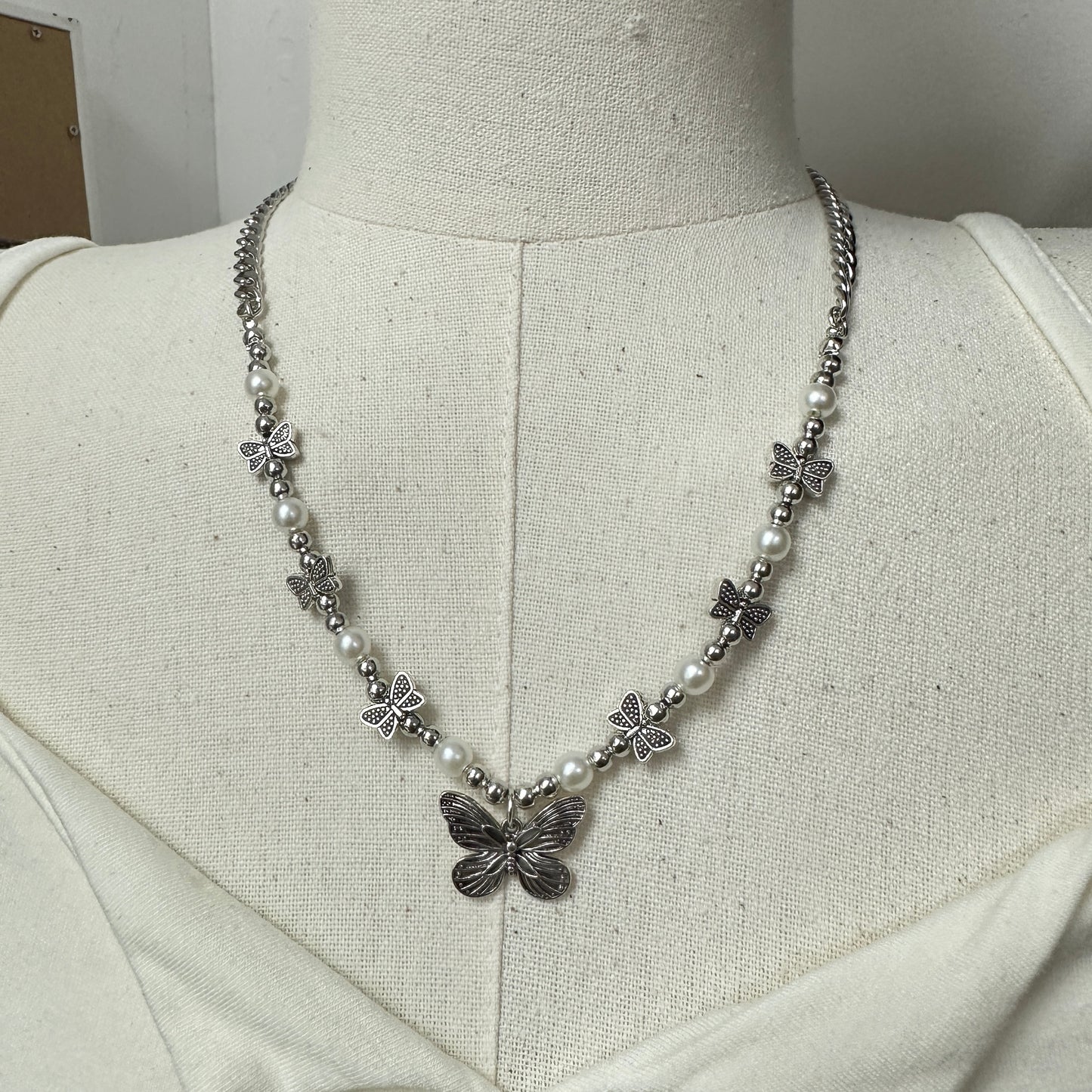 Butterfly & Pearl Necklace