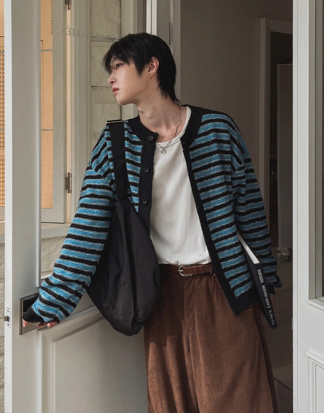 軟糯手感!短款橫間開胸針織外套|2色入