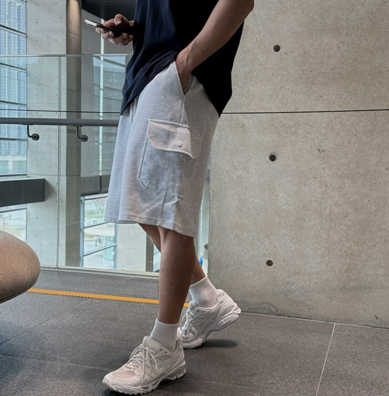 百搭休閒! 五分寬鬆側袋棉褲
