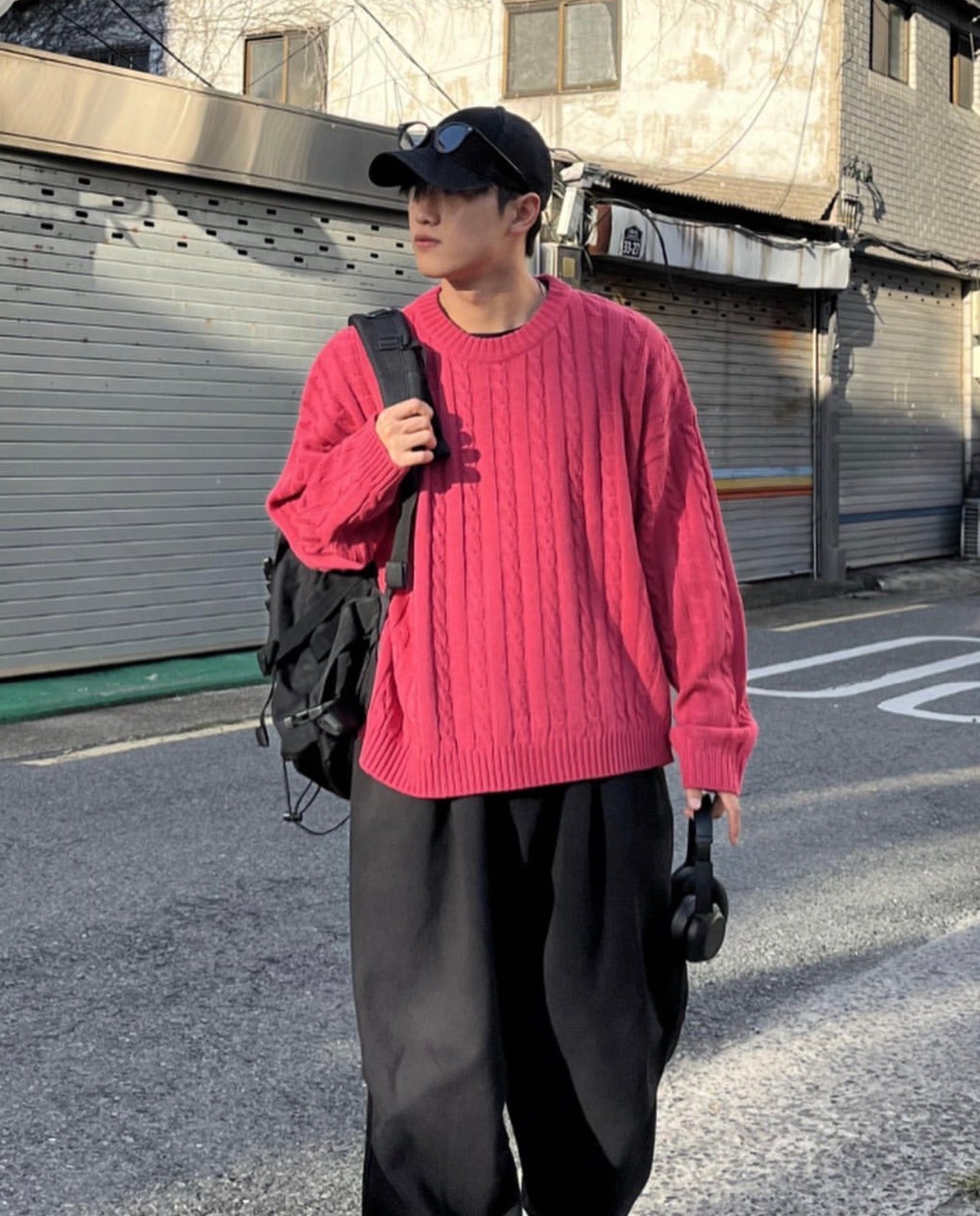 高品質! 純色麻花紋針織衫