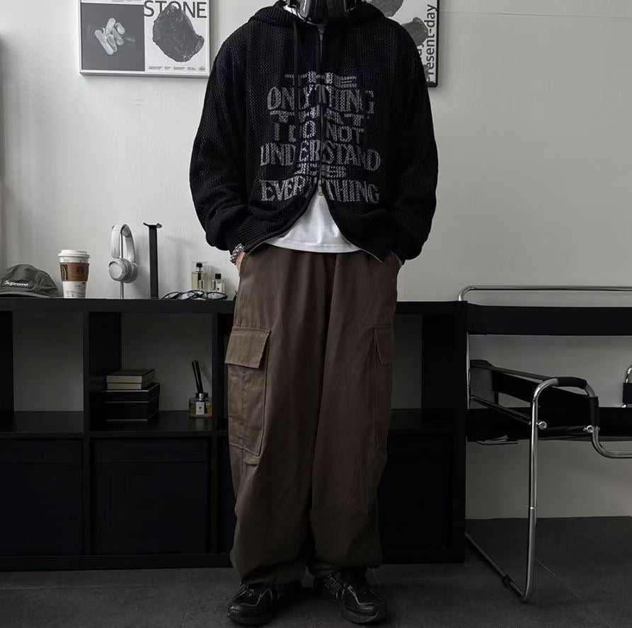 復古印花針織透視拉鍊外套