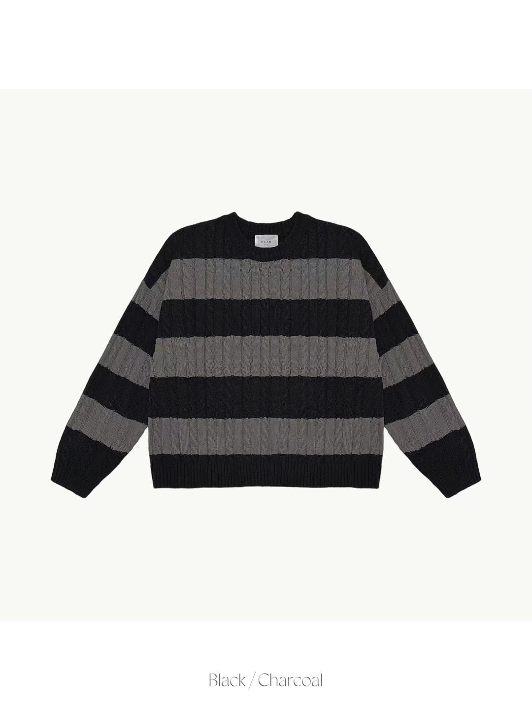 麻花紋拼色間條針織衫