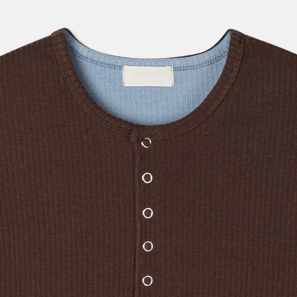 紳士風單品!假兩件細坑紋亨利領Tee|4色入