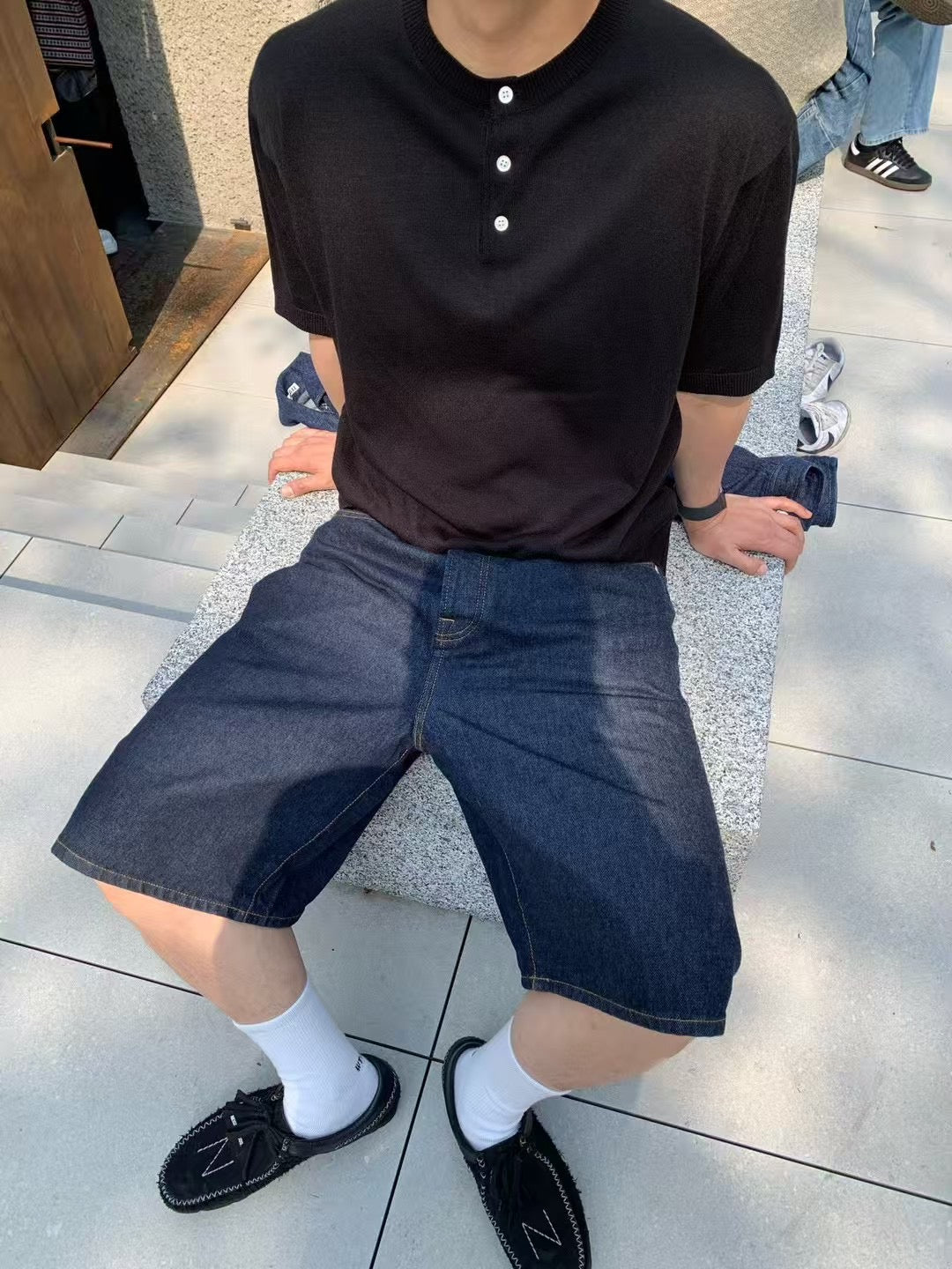 純色亨利領針織短袖