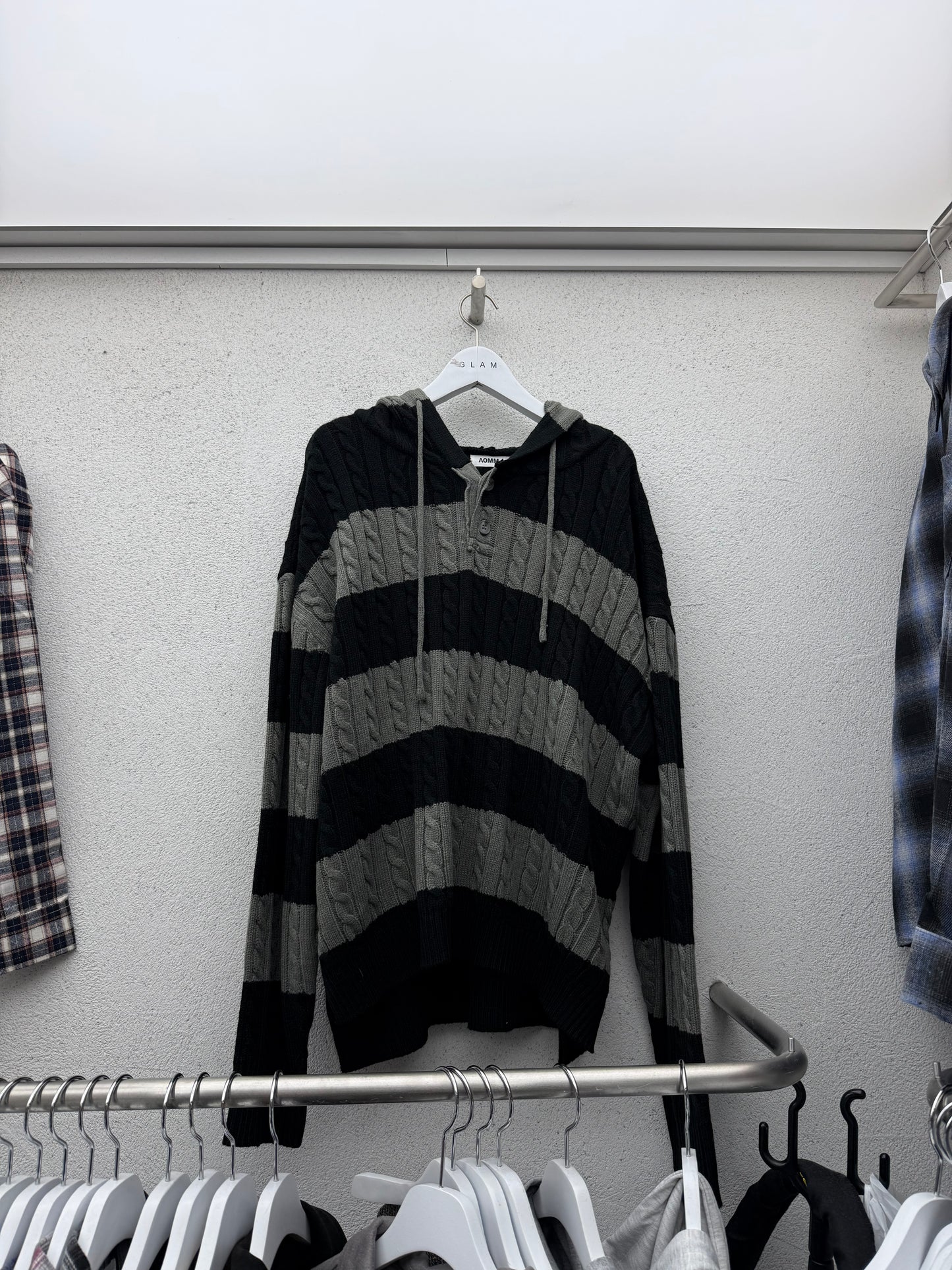 連帽款拼色針織衫