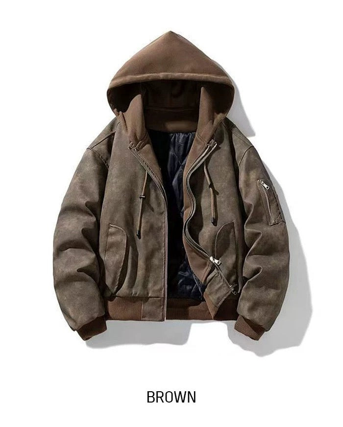 🔥店主推薦!型格假兩件連帽分層皮褸|2色入