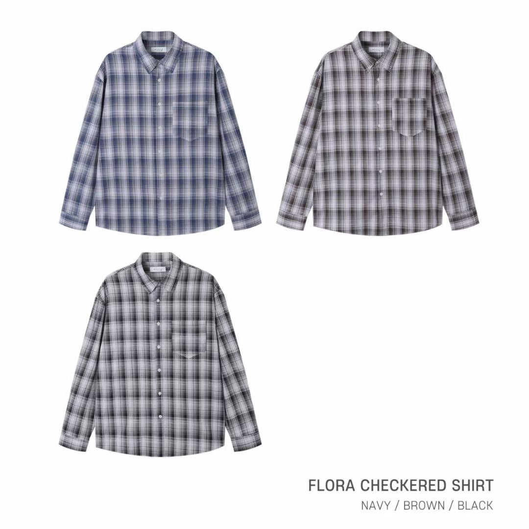 日系格紋棉質長袖恤衫