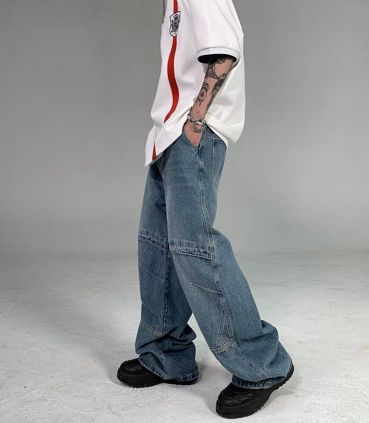 Patchwork jeans寬鬆拼接牛仔褲