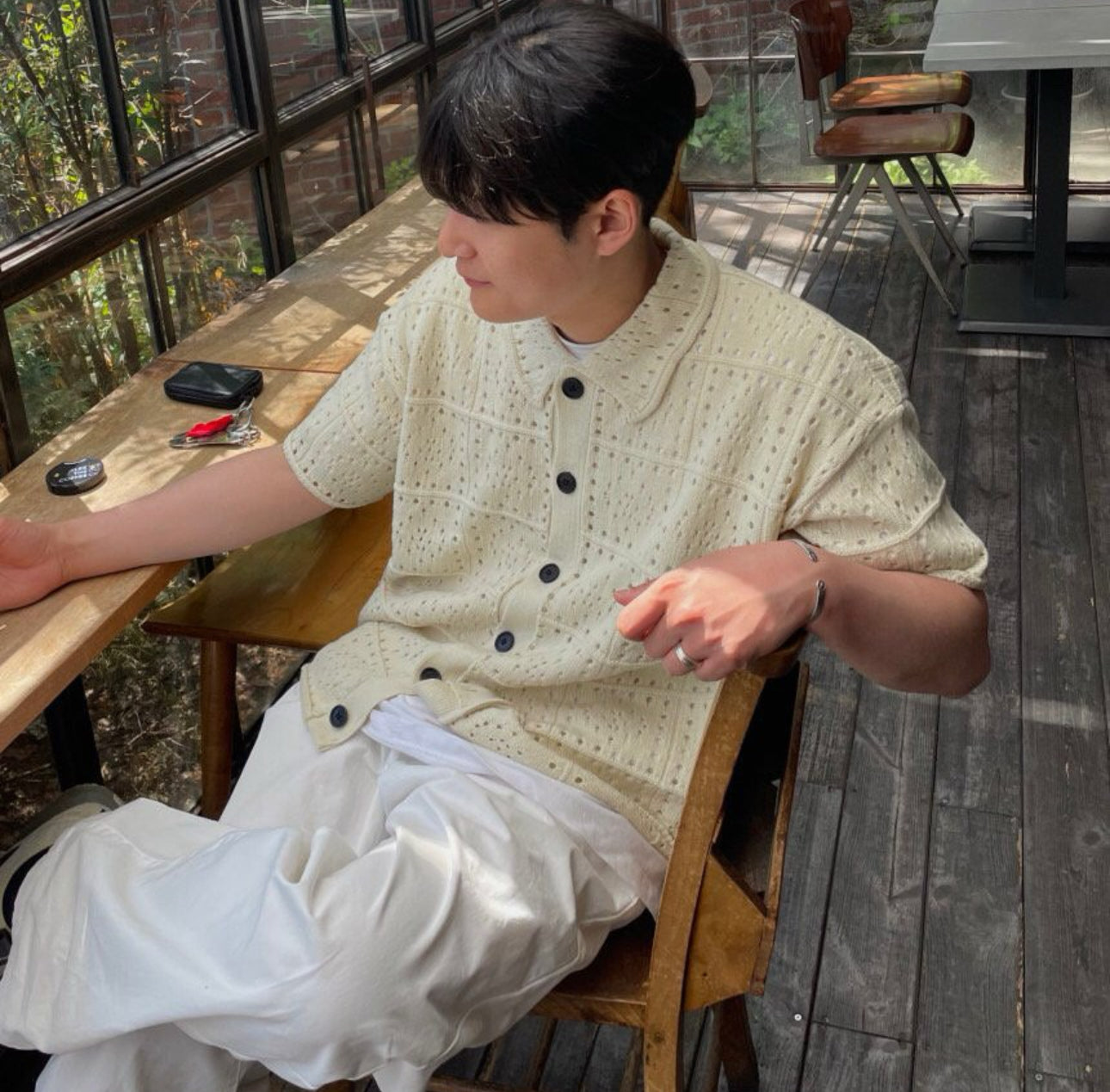 韓系鏤空設計針織短袖
