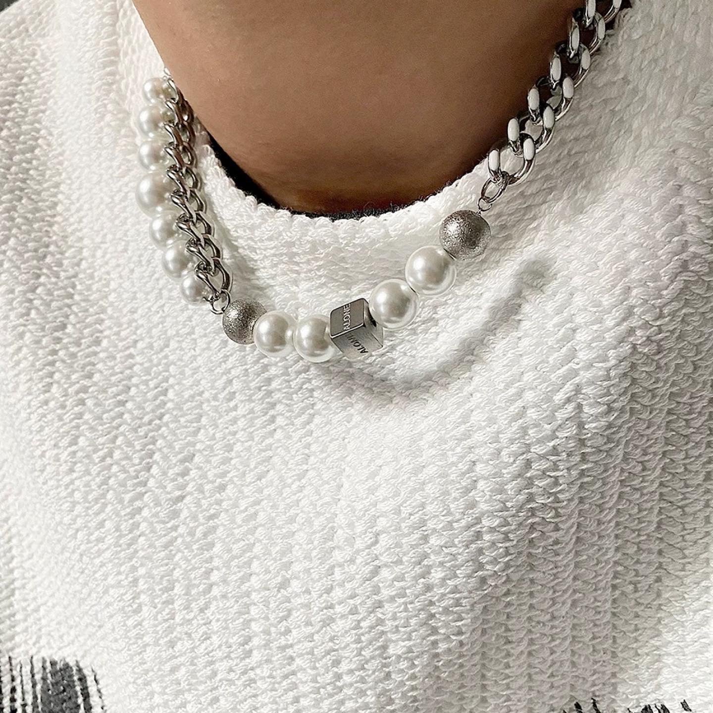 Cuban Chain Necklace With Pearls