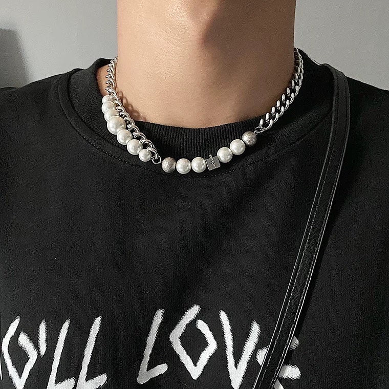 Cuban Chain Necklace With Pearls