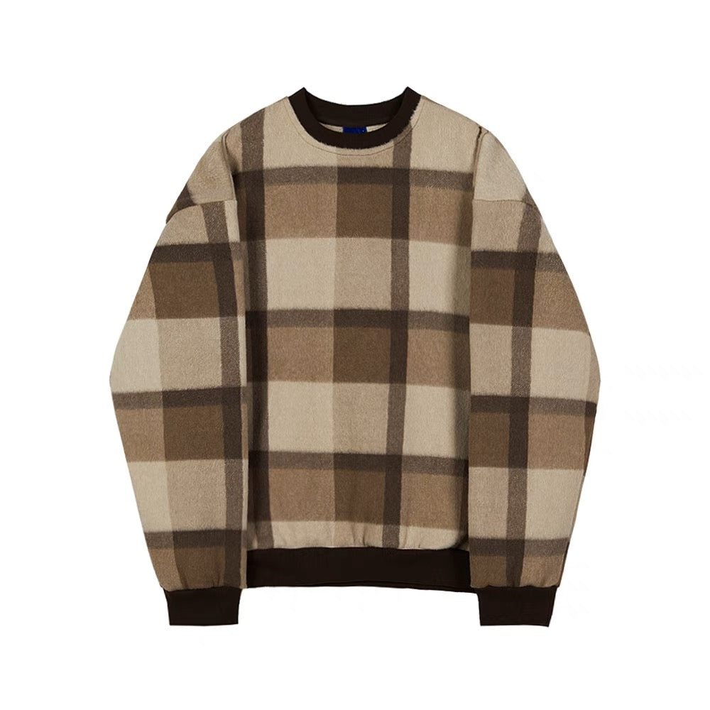 Crew Neck Plaid Sweater