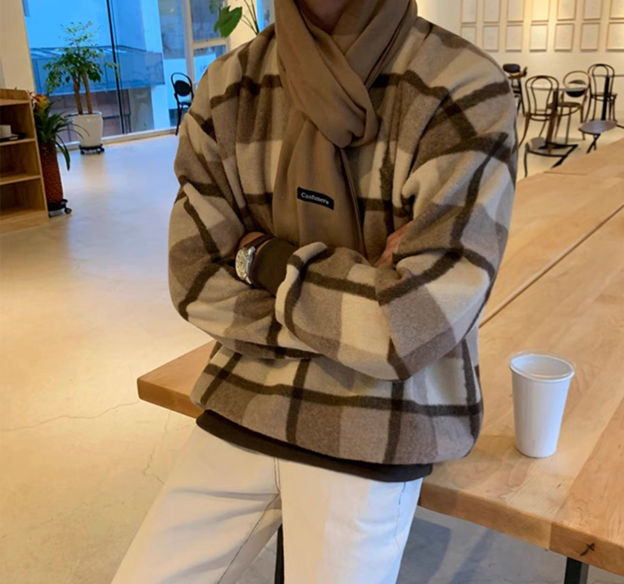 Crew Neck Plaid Sweater