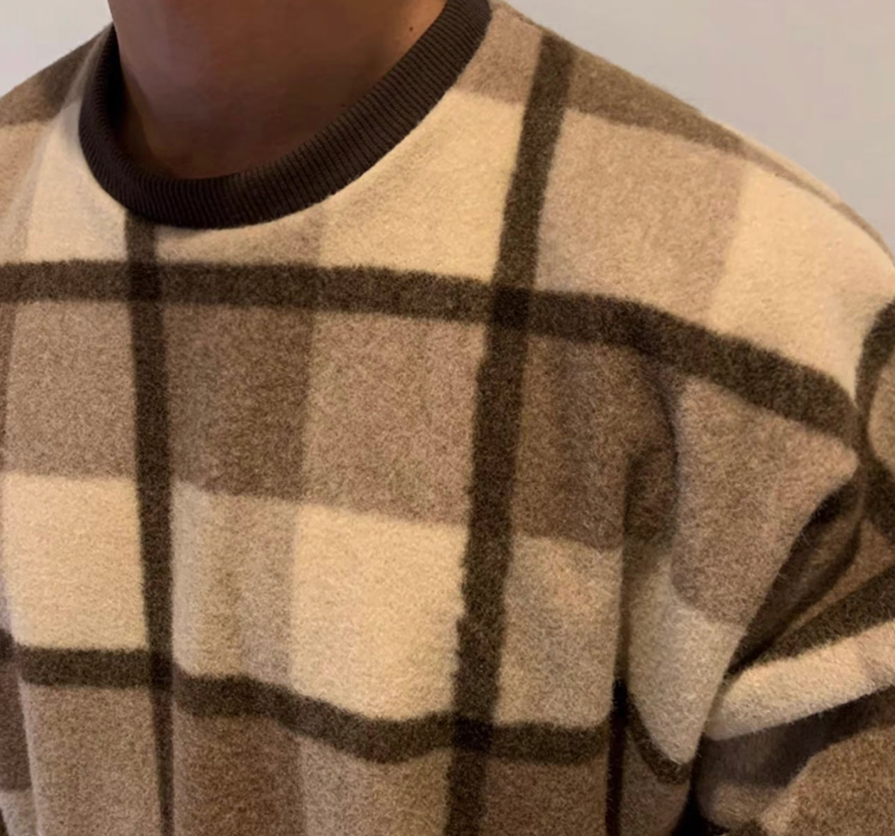 Crew Neck Plaid Sweater