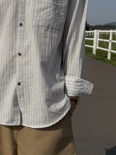 四季皆可穿！泡泡棉短款條紋恤衫｜3色入