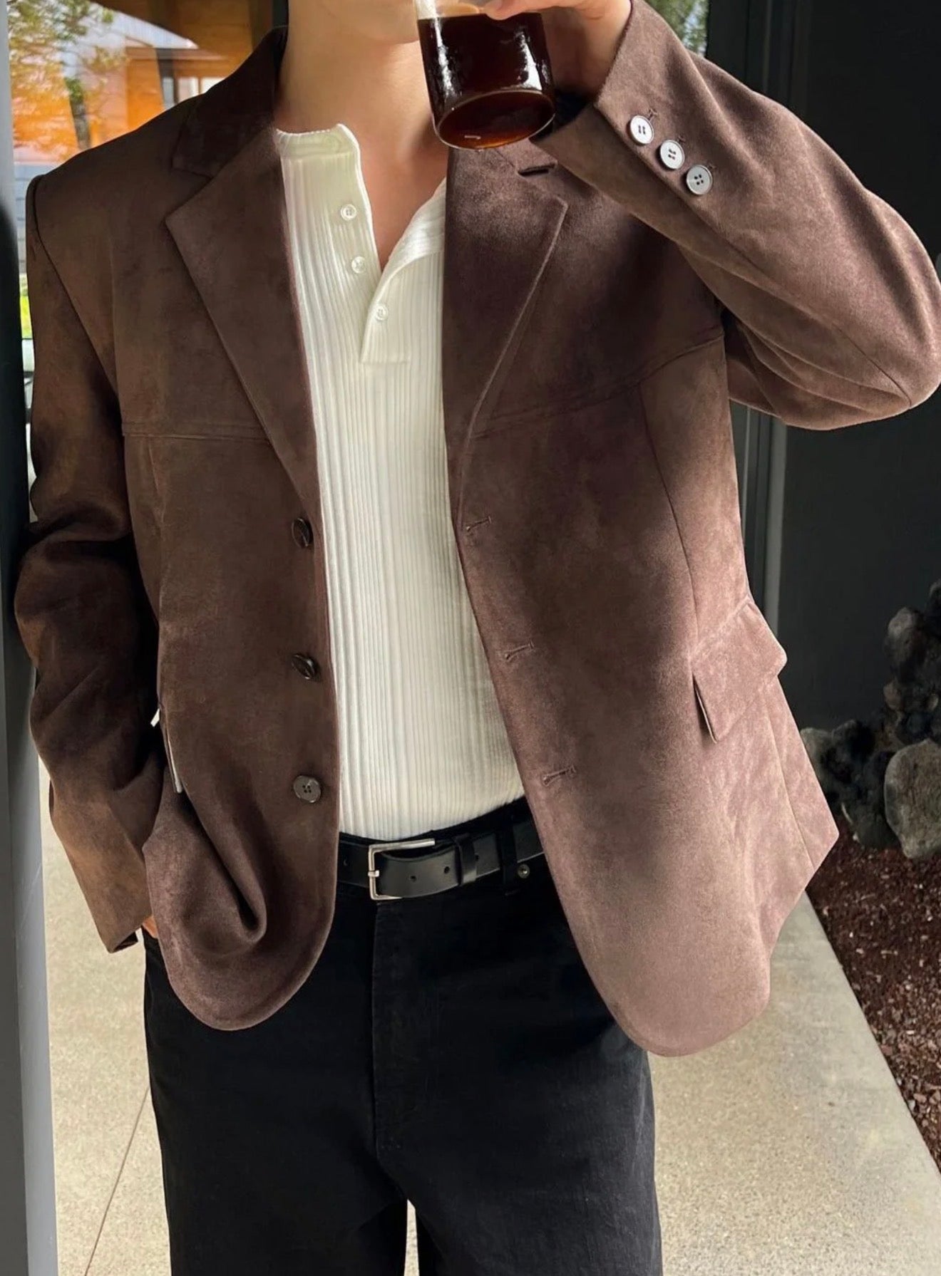 成熟風💼韓系麂皮西裝外套｜2色入