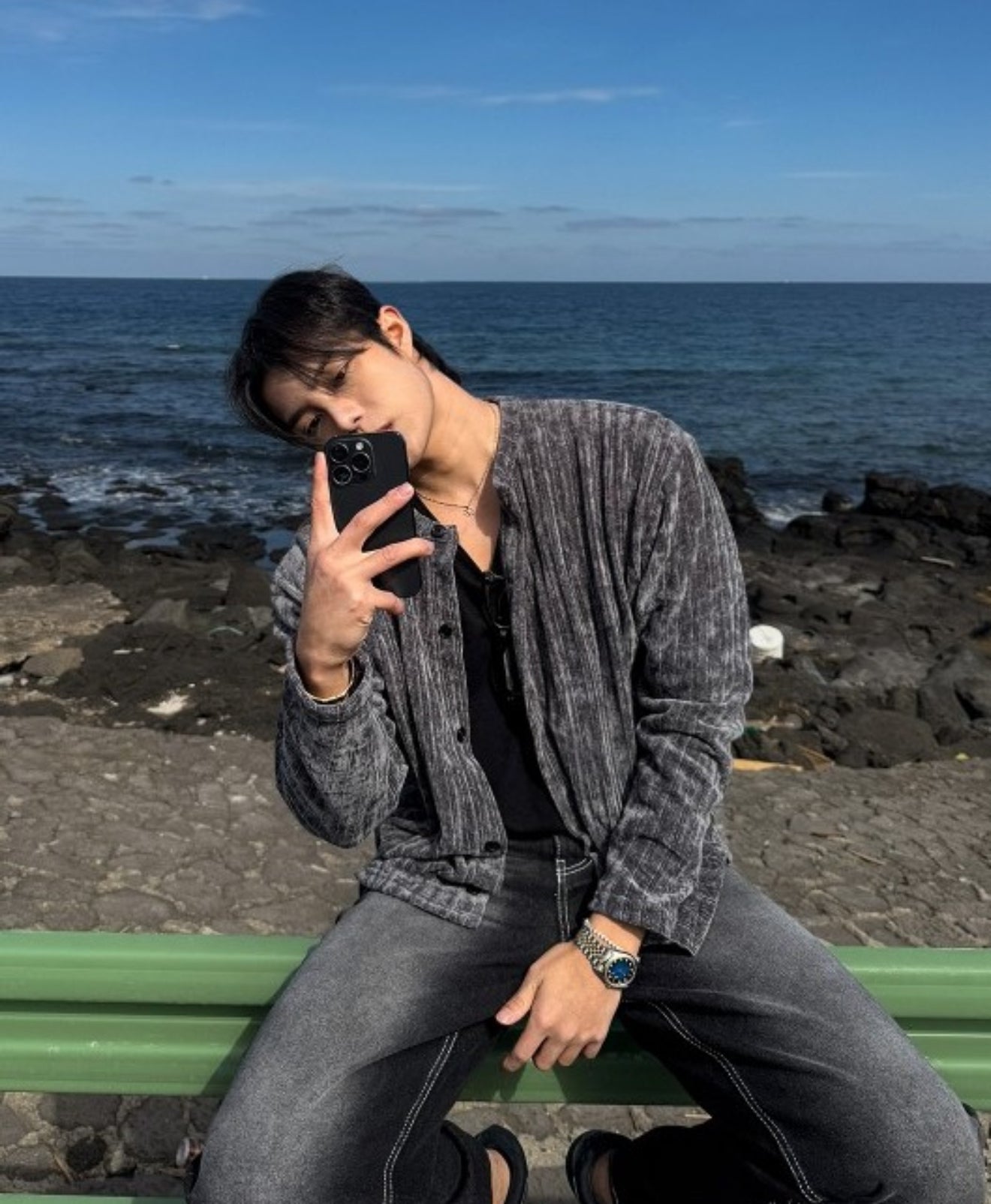 [型男必備]紋理質感春夏薄款開胸外套