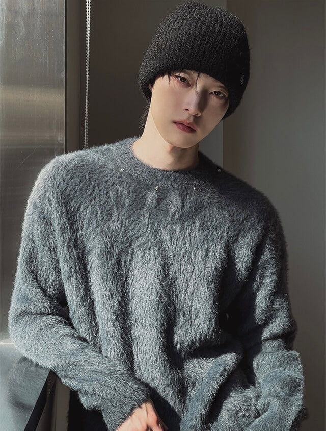 [質感升級!] 釘珠馬海毛圓領冷衫｜3色入