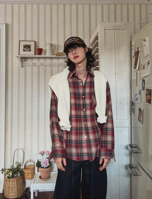 秋冬休閒格紋恤衫｜10色入