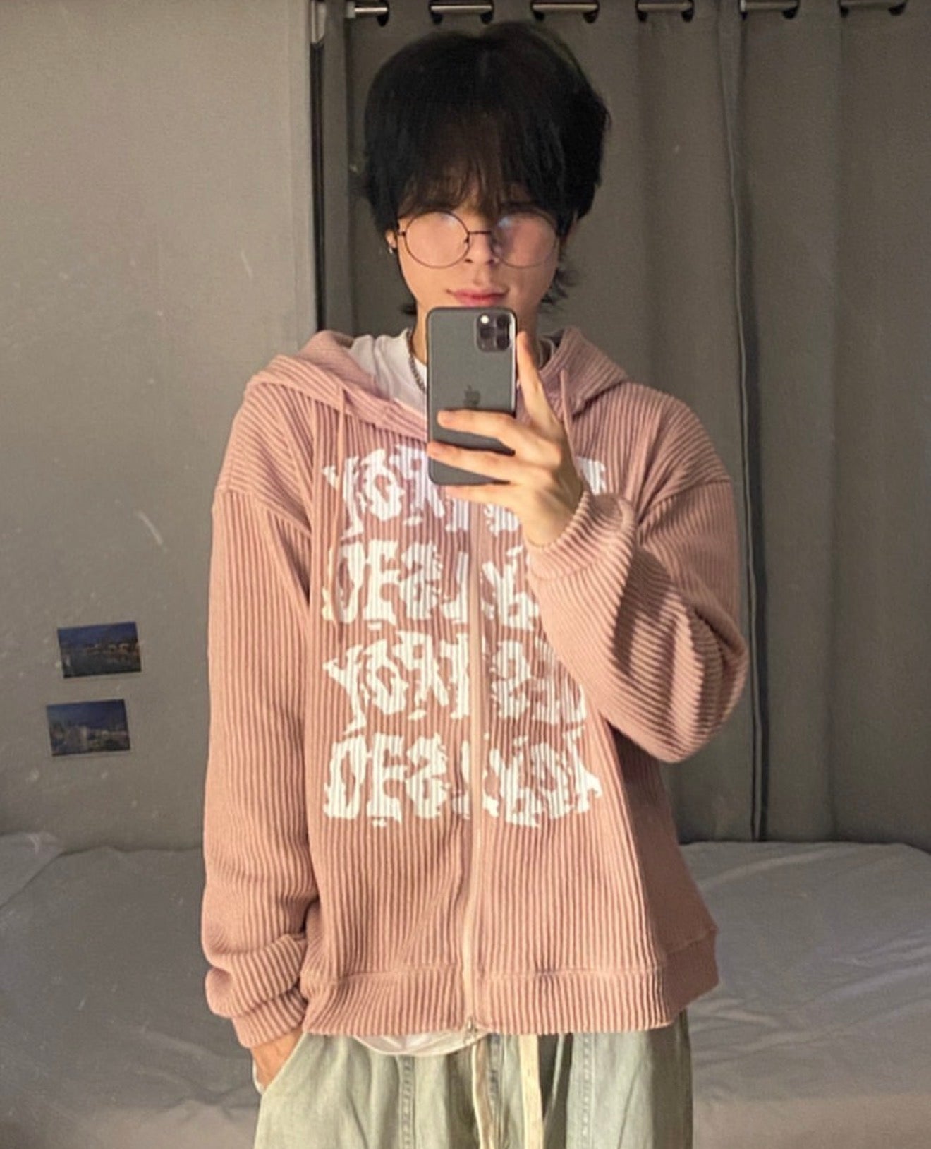 Destory印花針織薄款拉鏈外套