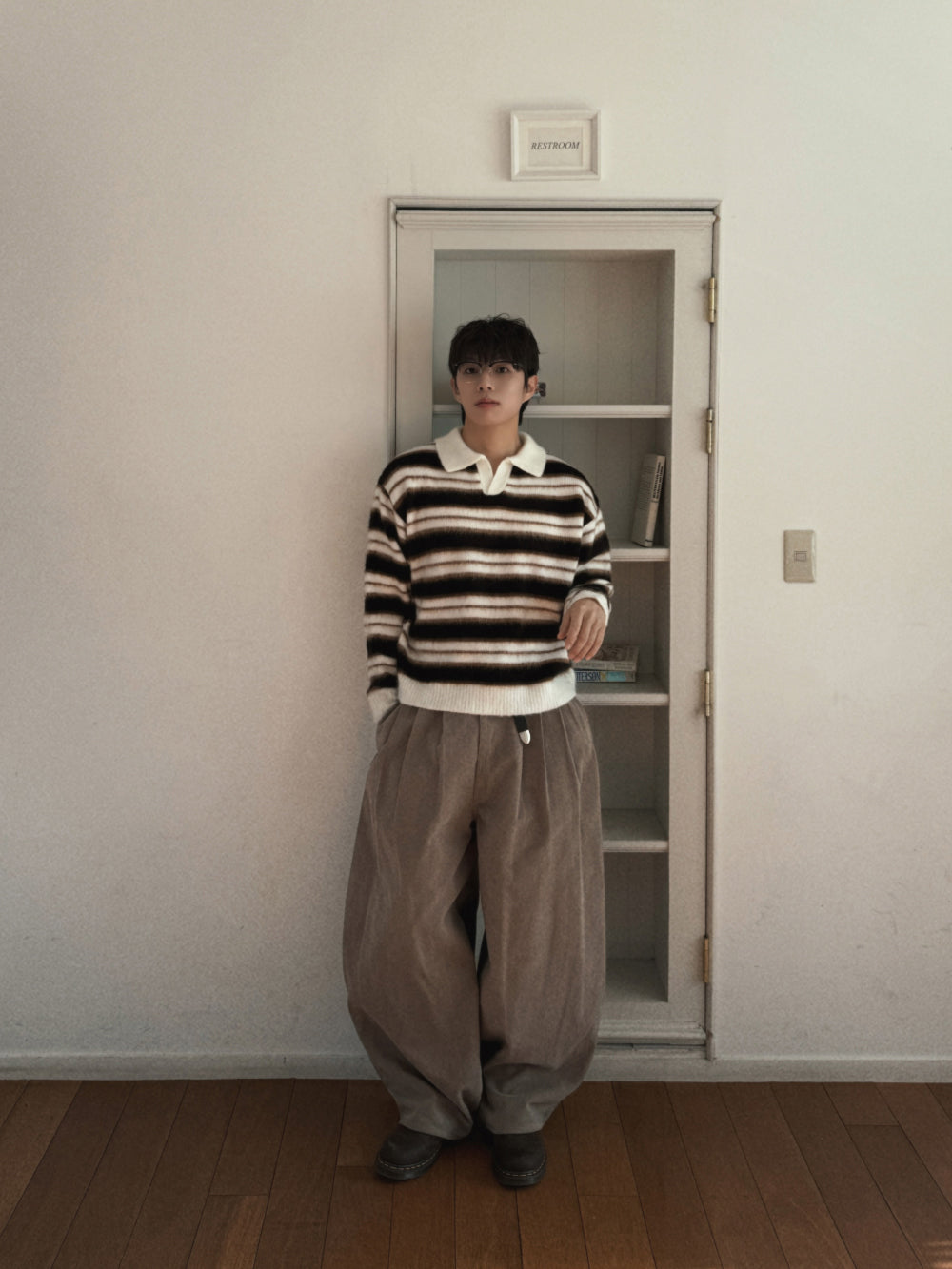 刷毛橫間翻領針織衫｜3色入