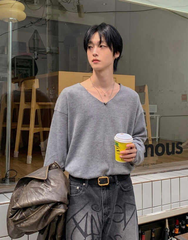 毛絮感！簡約純色V領馬海毛TOP｜4色入