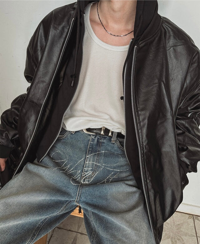 🔥店主推薦！型格假兩件連帽分層皮褸｜2色入