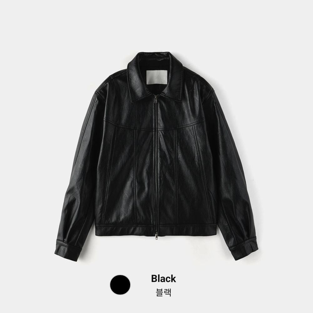 低調光澤感！植物性純素寬鬆短皮褸｜2色入