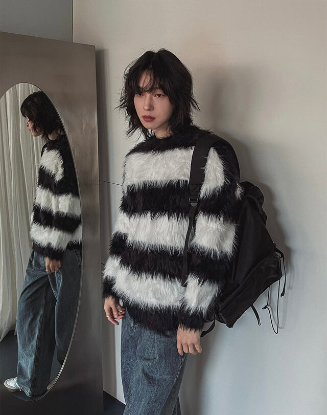 質量超好！簡約橫間馬海毛針織冷衫｜2色入