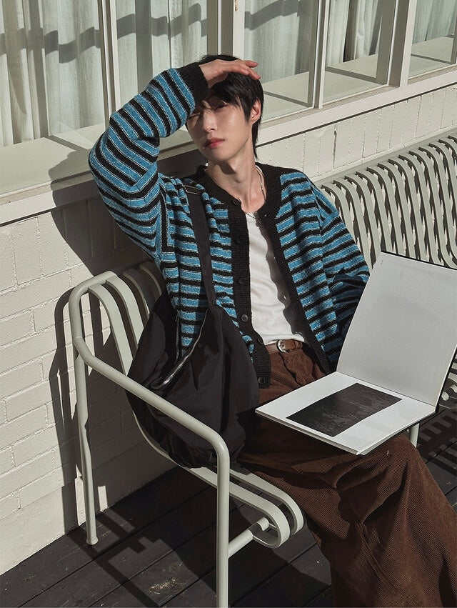 軟糯手感！短款橫間開胸針織外套｜2色入