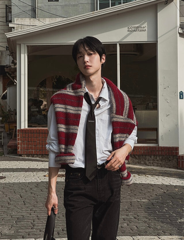 節日感Max！拼色橫間開胸針織外套｜2色入