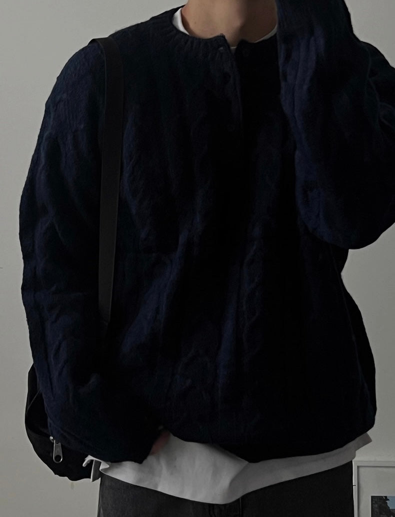 （紳士風上衣）亨利領立體麻花針織冷衫｜4色入