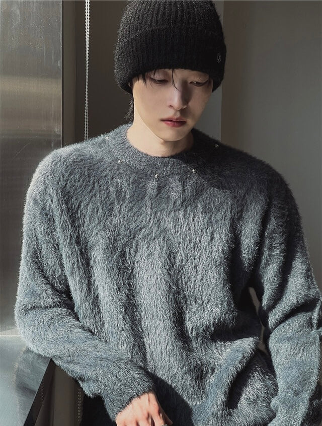 [質感升級!] 釘珠馬海毛圓領冷衫｜3色入