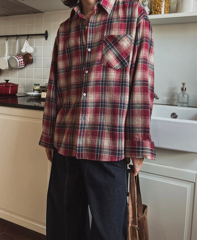 秋冬休閒格紋恤衫｜10色入
