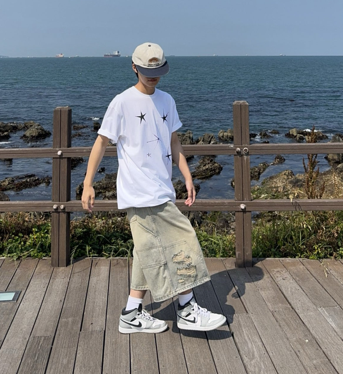 重磅復古水洗破洞牛仔褲
