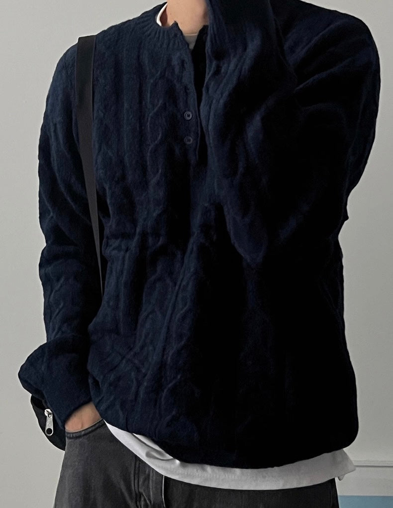 （紳士風上衣）亨利領立體麻花針織冷衫｜4色入