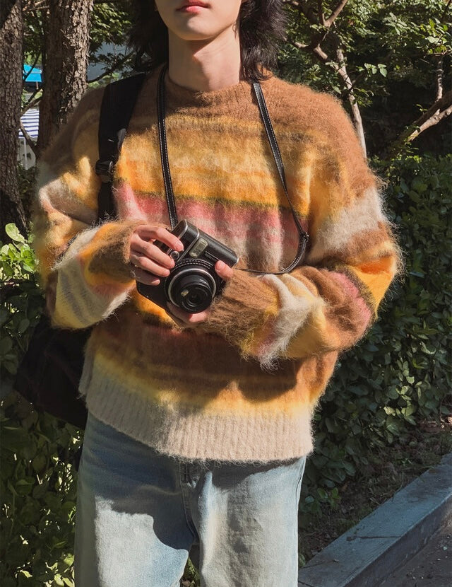 🍂秋感拼色橫間馬海毛針織衫｜2色入