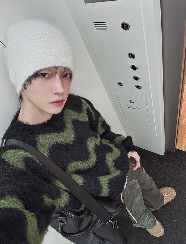 毛絮感！波浪紋寬鬆針織衫｜4色入