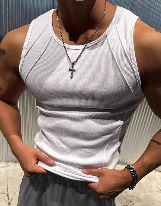[Gym Bro必備] 拼接線條螺紋背心