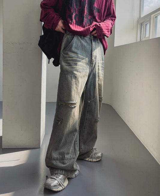 韓版寬鬆破洞牛仔褲｜2色入