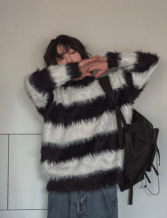 質量超好！簡約橫間馬海毛針織冷衫｜2色入