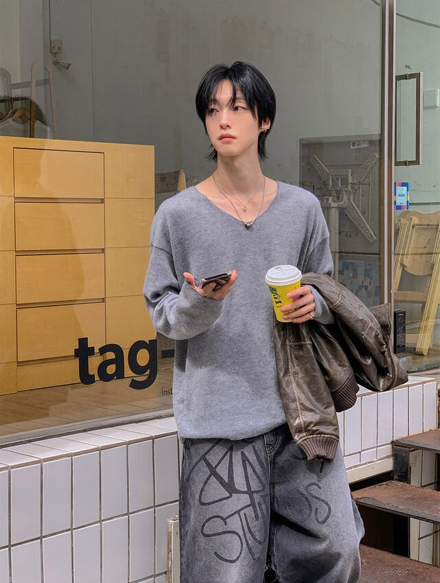 毛絮感！簡約純色V領馬海毛TOP｜4色入