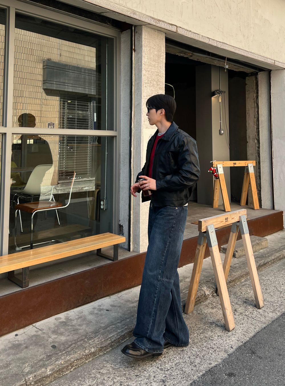 低調光澤感！植物性純素寬鬆短皮褸｜2色入