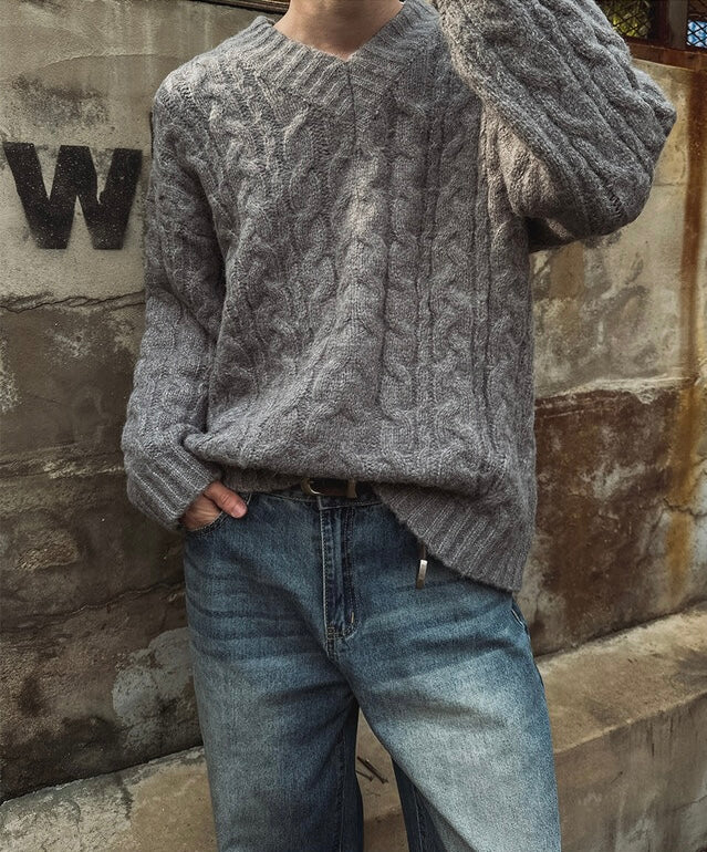軟糯V領立體麻花針織衫｜3色入