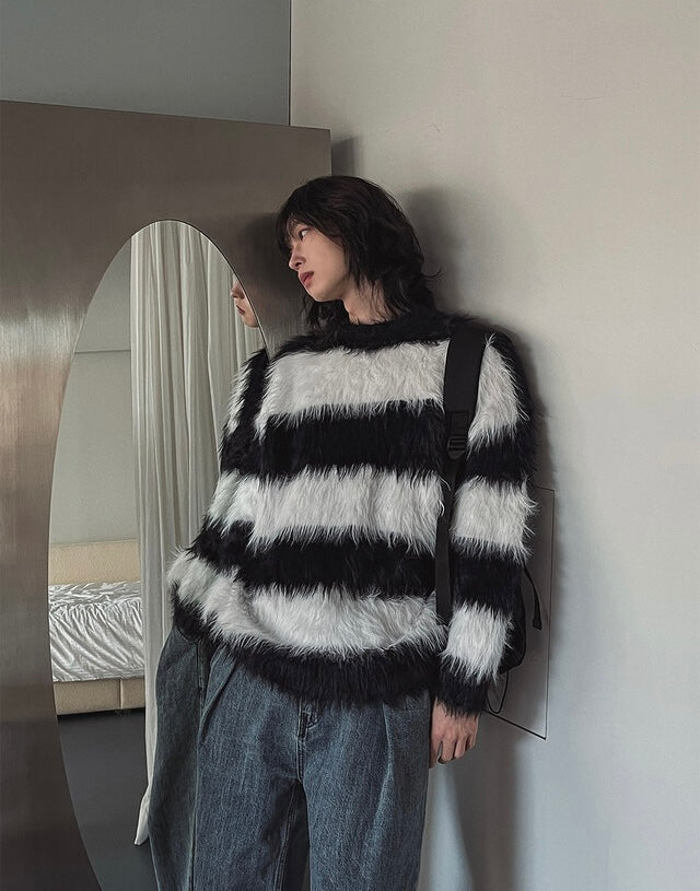 質量超好！簡約橫間馬海毛針織冷衫｜2色入