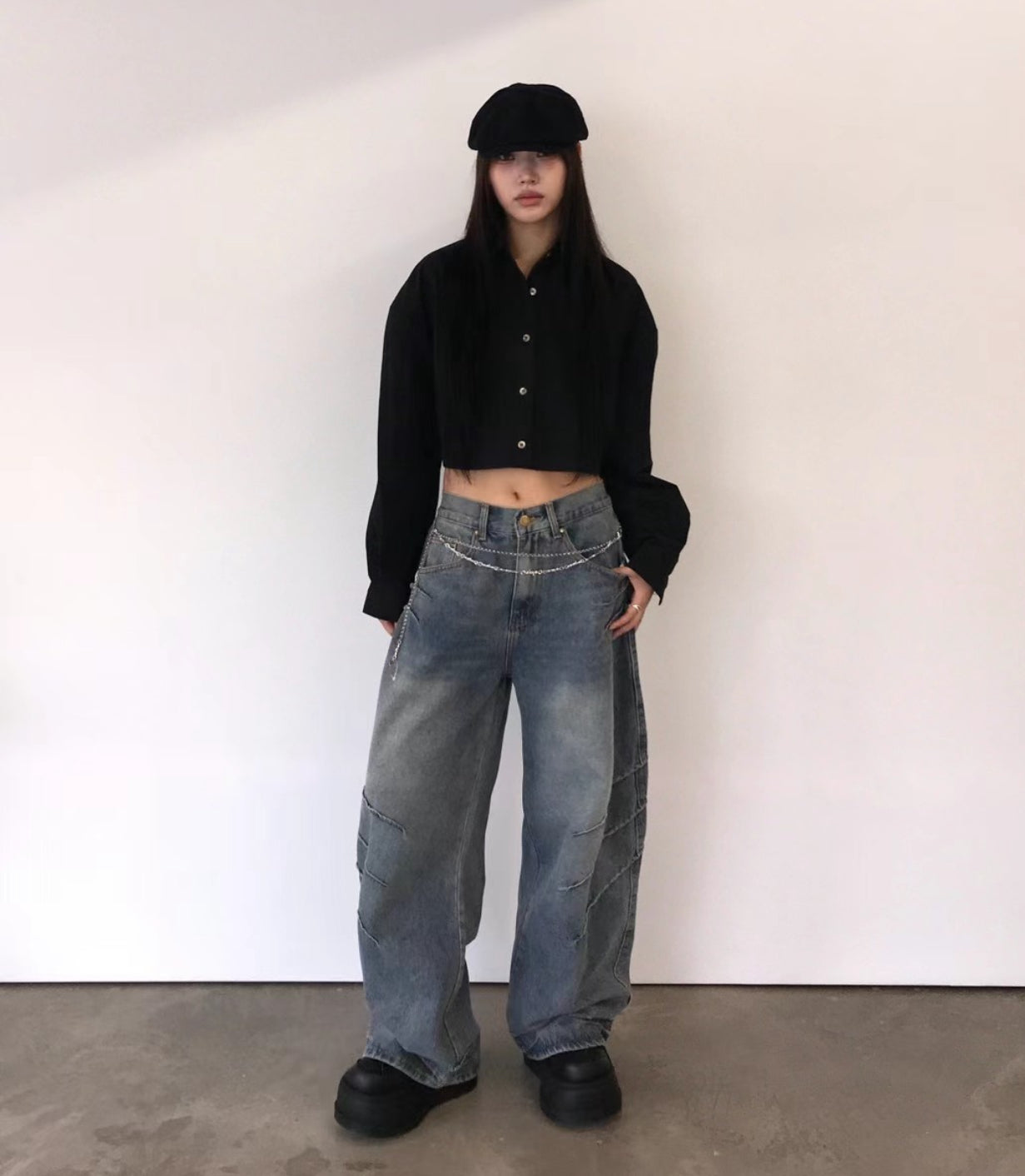 爪紋闊身Barrel Jeans