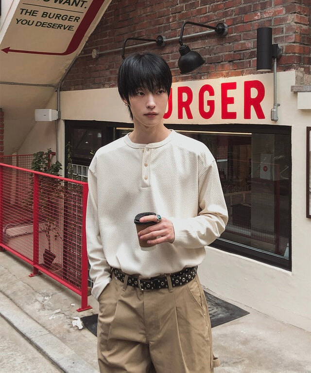 秋冬內搭必備🍂窩夫亨利領長袖TEE｜3色入